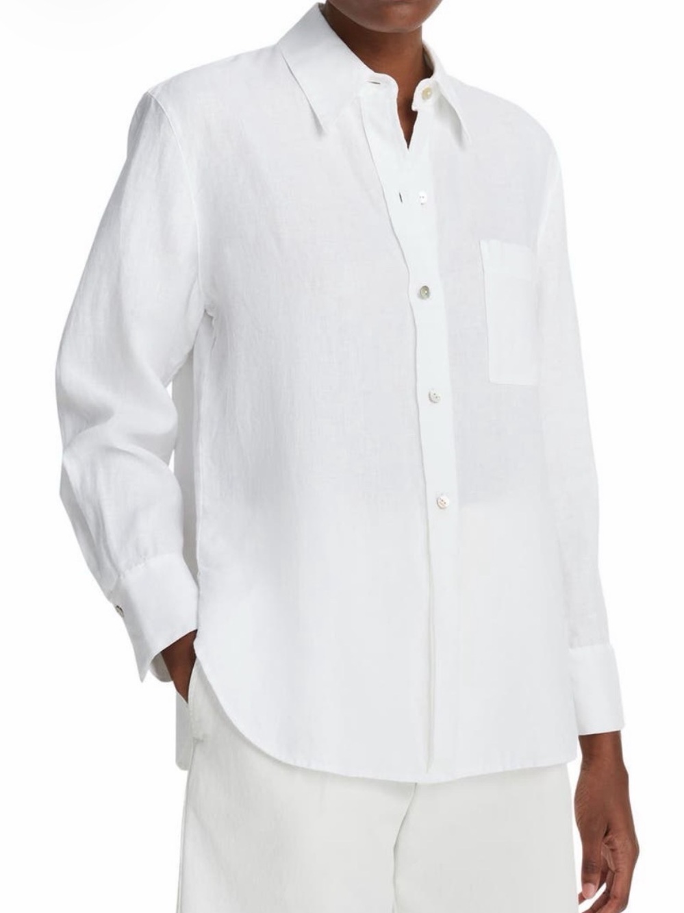 Vince Linen Easy Button Front Shirt Optic White Size S